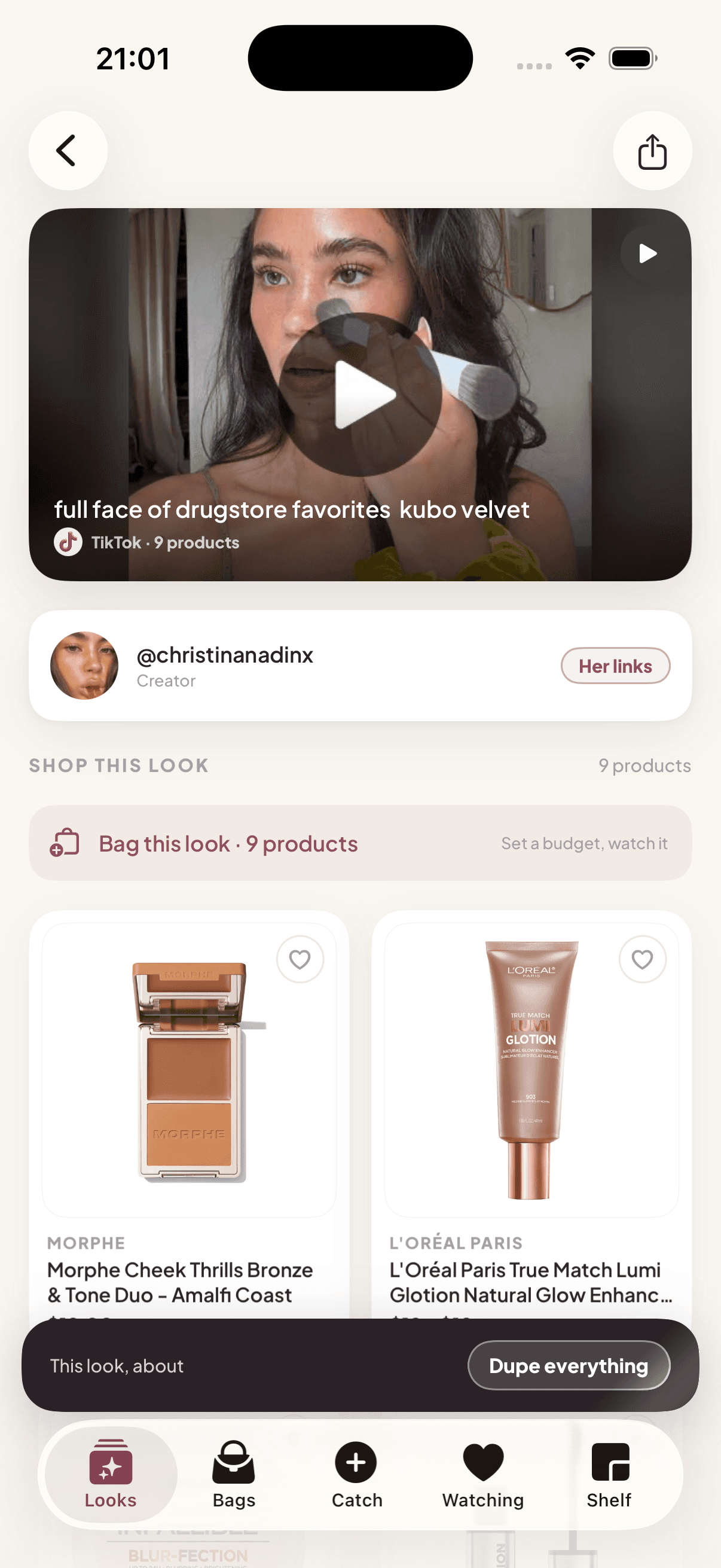 A caught look in Stealsy: the video, its 9 products, prices and verified shops