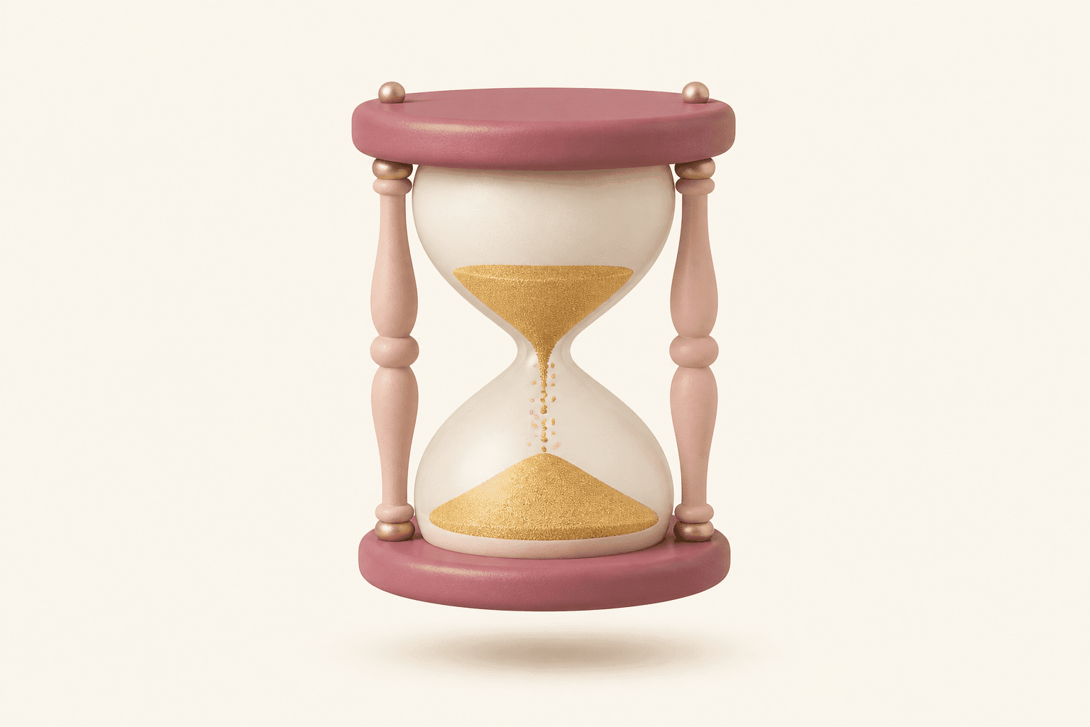 A clay-style hourglass with gold sand running through it