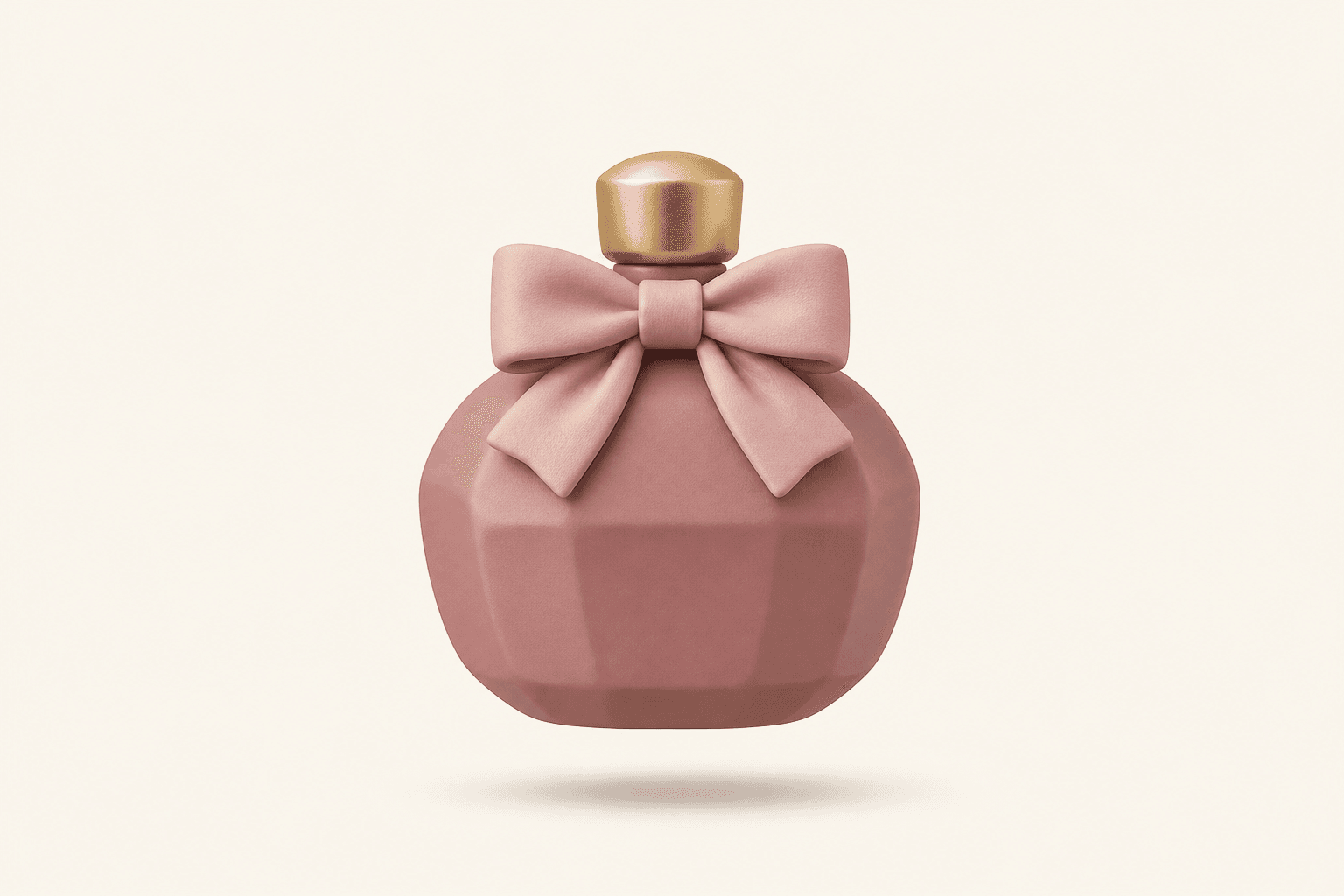 A clay-style faceted perfume bottle with a gold cap