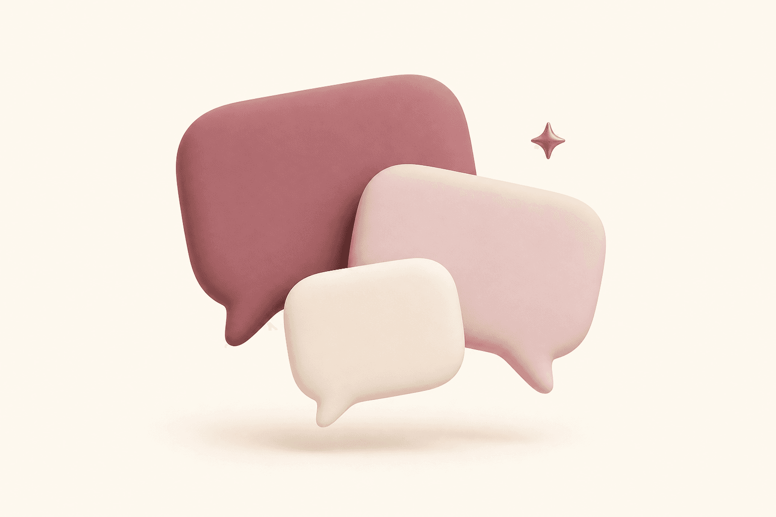 Three overlapping clay-style speech bubbles