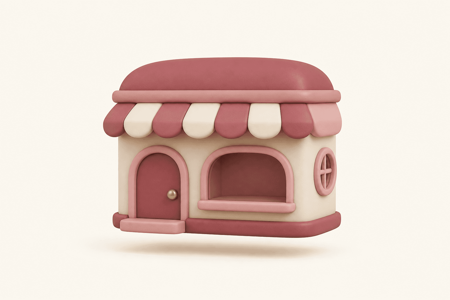 A small clay-style shop storefront with an awning