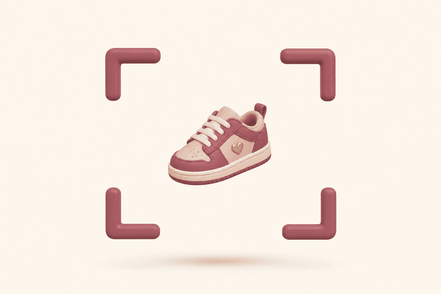 Clay-style camera viewfinder brackets framing a sneaker