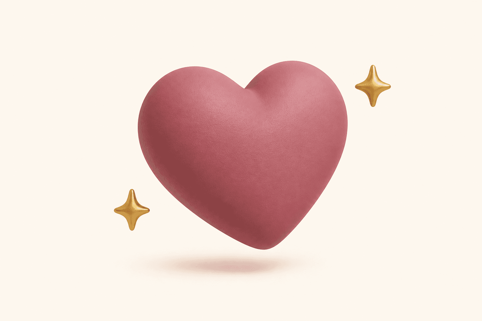 A clay-style heart with small gold sparkles around it