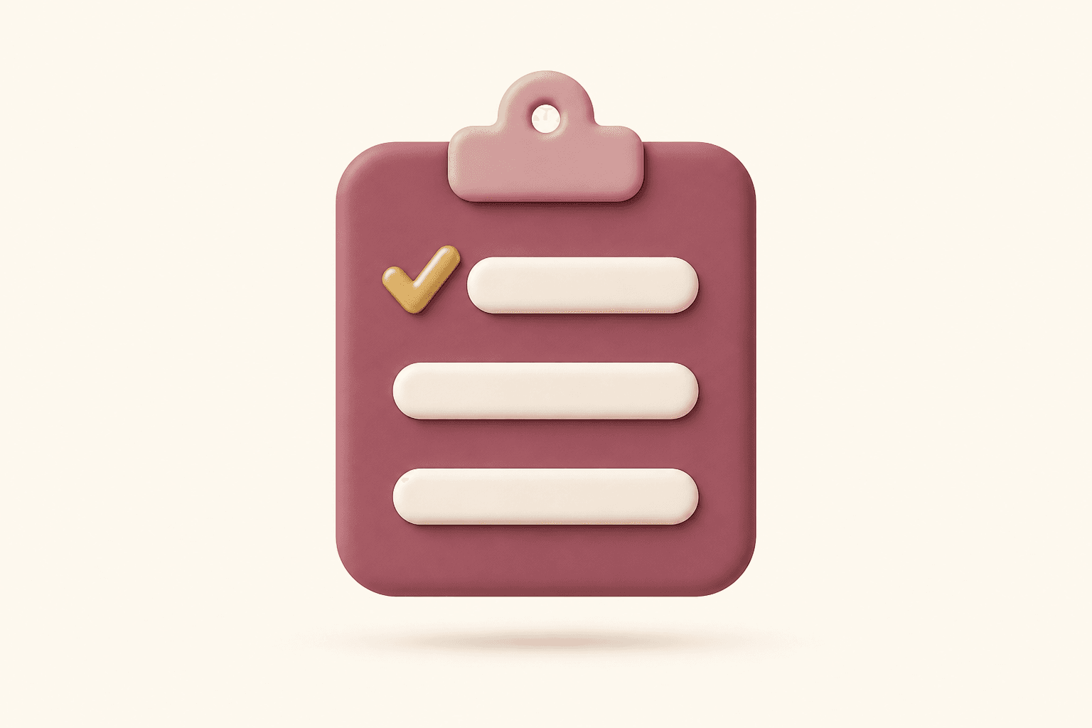 A clay-style clipboard with a gold checkmark